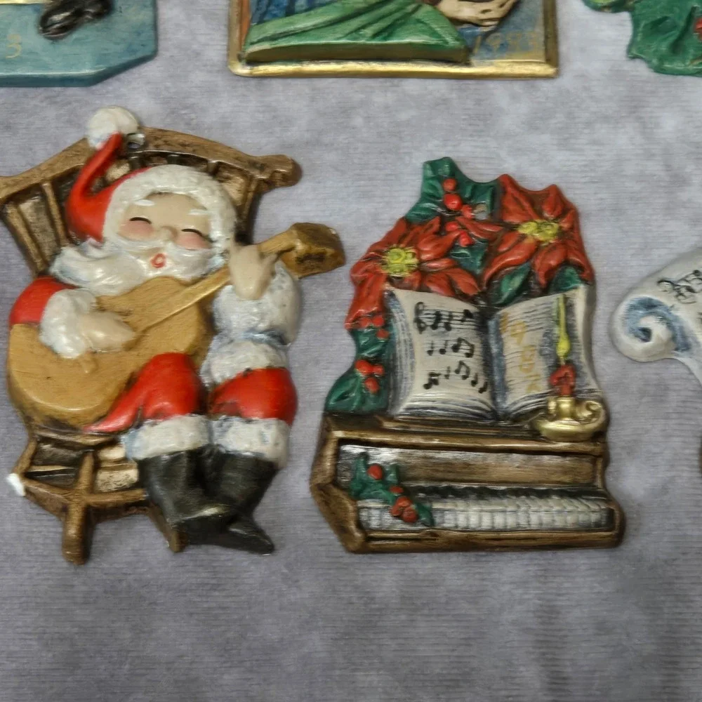 Ceramic Christmas Ornaments Vintage 1980s Hand painted Set of 9